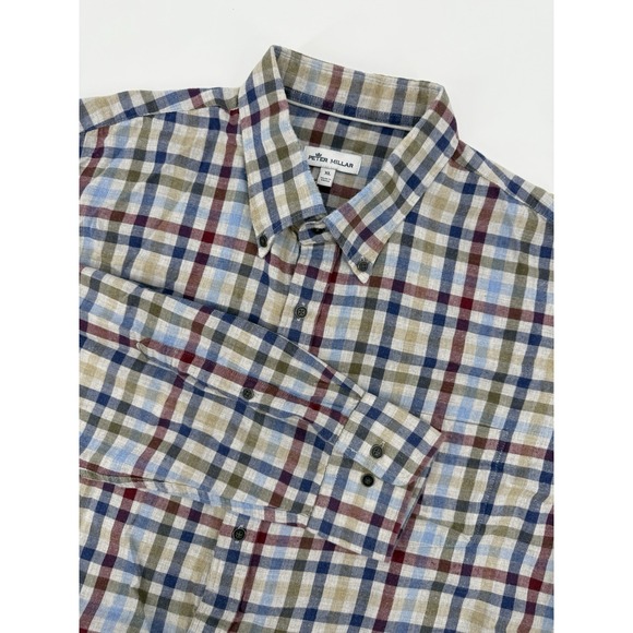 Peter Millar Other - Peter Millar Shirt Mens XL Blue Green Plaid Muted Flannel Lightweight Fall